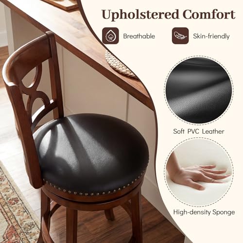Butacos Giratorios Giantex, Set de 2 Unidades, Altura Barra 31", Asiento Tapizado, Patas de Madera de Cauchos y Reposapiés, Estilo Mid-Century para Isla de Cocina, Comedor y Pub miniatura 7