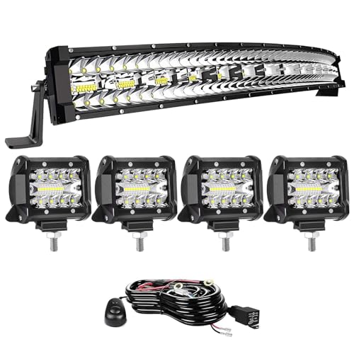 LED Light Bar Kits for Truck - 22 Inch 390W Curved Lights Bars, 4 Inch 60W LED Work Pods Wiring Harness 12V 24V Led Lights Off-Road Driving Light Waterproof for ATV Tractor Golf Cart SUV UTV Lights