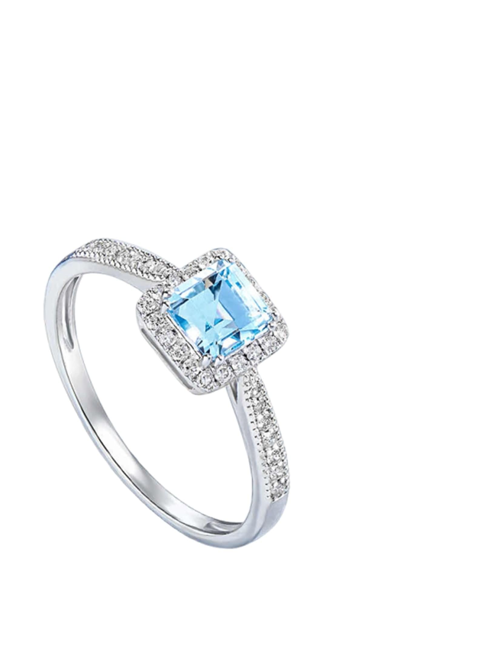 Obrączki ślubne dla kobiet 750 9K / 14K / 18K / 18K, akwamaryn kwadratowy 0,6 ct i 0,16-karatowy diament, pierścionki ślubne damskie jasnosrebrny niebieski