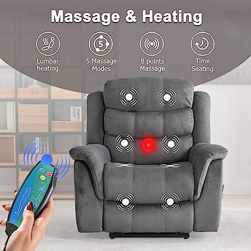 Phoenix Home Dual Motor Large Power Lift Chair With Massage And Heat For Elderly Recliner, Dark Blue #TOP2