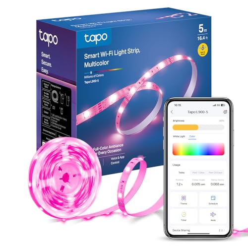 Tapo Ruban LED Connecté WiFi RGB 5m, Bande LED Chambre Multicolore, Haute luminosité et Durable, Contrôle via WiFi App, Commande vocale, Compatible avec...
