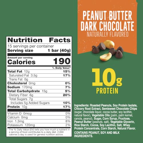 Image of Nature Valley Breakfast Bars, Protein Granola Bars, Peanut Butter Dark Chocolate, Chewy, Gluten-Free, Individually Wrapped, On-the-Go, No Artificial Flavors or High Fructose Corn Syrup, 15-Count Box