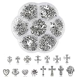LAKPYN 75 Pièces Breloques pour Ongles Croix Argent Charme avec Coeurs Gothiques Rétro Punk Crânes Manucure Décorations Nail Art, Deco Ongle Nail Art