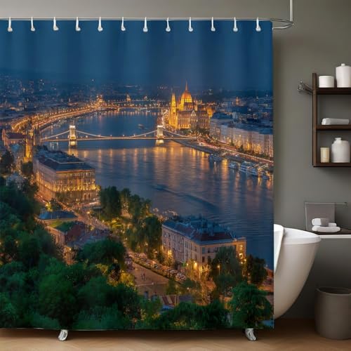 Palastarchitektur Duschvorhang 240x200 cm Lebhafte Stadt wasserdicht Polyester Badewanne Badezimmer Vorhang Anti Schimmel dekorativ