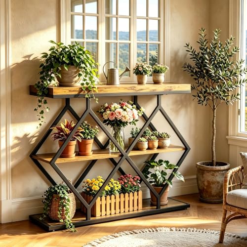 39" Garvee 3-Tier Rustic Entryway Console Table w/ Open Shelves & Metal Frame - image 6