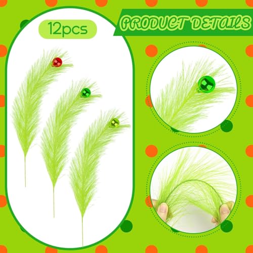 グリーンファーリークリスマスピック グリーンクリスマスツリートッパー カラフルなボール付き 14インチ 毛皮のような茎 ライムカーリーピック クリスマスツリートッパー ホーム花瓶フィラー パーティーデコレーション 12個 [3]