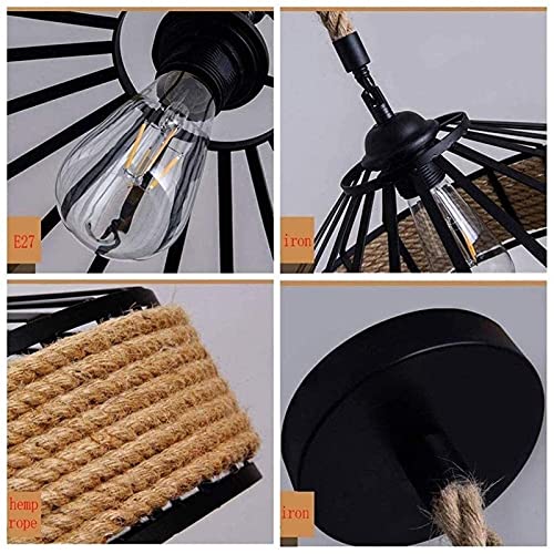 Lustre industriel rétro en fer avec plafonnier bougeoir et suspension corde de chanvre 40 cm