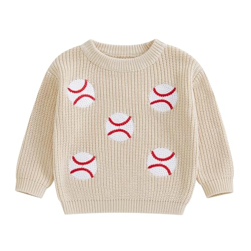 Kids Boys Girls Pullover Sweater Long Sleeve Crew Neck Baseball Embroidery Knit Top Fall Winter Clothes