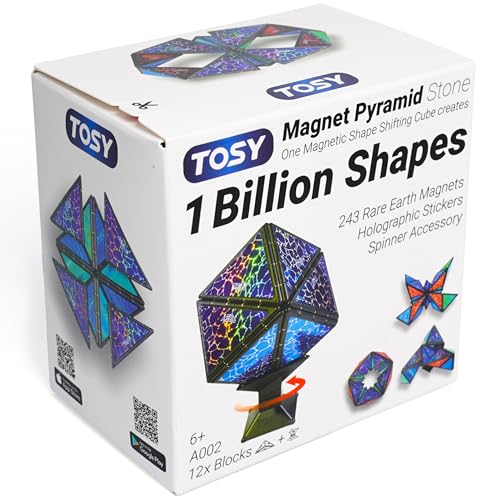 TOSY Magnet Pyramid Stone - 1 Cube Transformable en 1 Milliard de Formes, 12 pièces, 243 aimants, Motif holographique, Blocs magnétiques, Puzzle créatif,...