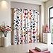 Floral Blackout Curtain 84 Inches Long, Watercolour Colorful Plant Leaf Flower Design Thermal Insulated Light Blocking Drapes Sound Proof Darkeing Curtains for Bedroom Living Room Decor 52 x 84 inch