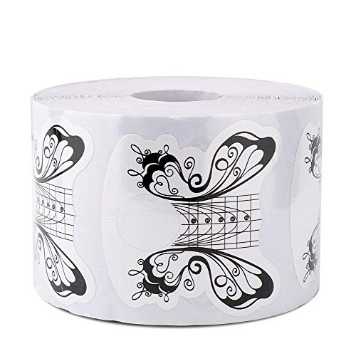 NMKL38 500PCS Nail Form Guide Acrylic Tip Extension Forms Black Butterfly Sticker Rroll Manicure Tool for Acrylic UV Gel Nail Art Tips (Black - 500pcs)