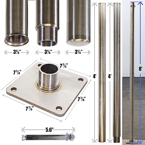 Royal Shade 8ft Stainless Steel Pole, Heavy Duty with Base Plate & Height Adjustable Mounting Clamp T - Easy Installation Sun Shade Sail Post, Canopy Pole, Fence Post - Outdoor, Garden, Backyard by Royal Shade - Image 2
