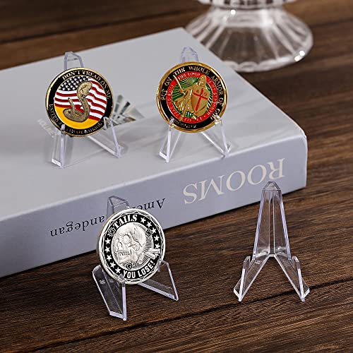 Clear Coin Display Stand - Plastic Mini Easel Holder - Acrylic Stands For Display Air-Tite Coins | Card | Pocket Watches | Capsules | Challenge Medals | Casino Chips - 2.25 Inch Tall (20 Pieces) #TOP2