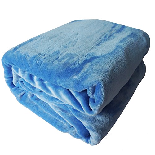 Manta de franela caliente, suave y de alta calidad, 150 x 200 cm, para la cama, poliéster, franela, azul celeste,...