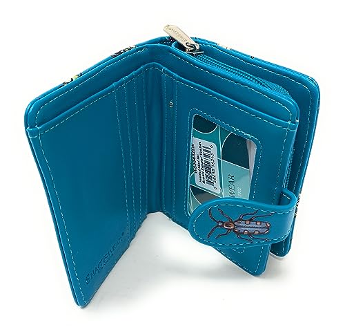 Shag Wear Insect Mania Small Wallet for Women and Teen Girls Vegan Faux Leather 4.5" Teal4