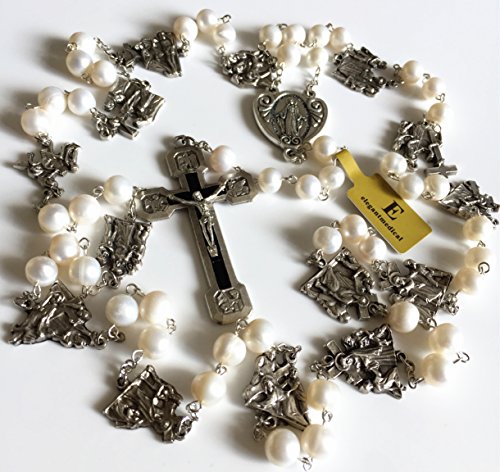 elegantmedical Stations of the Cross Prayer Rosary Real White Pearl Beads Necklace Catholic Gifts Box - Image 4