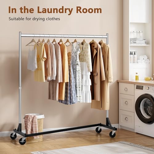 Image of Hoctieon Z Rack, Rolling Clothes Racks with Z-Base, Heavy Duty Garment Rack, Clothing Racks for Hanging Clothes, Sturdy Metal Hanging Holder, Clothes Organizer Rack, Chrome