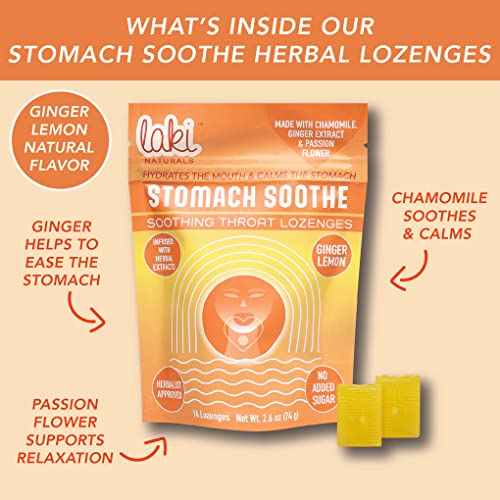 Laki Naturals Ginger Lemon Stomach Soothe Functional Herbal Lozenges (14Ct) Throat, Dry Mouth & Stomach Calming Hard Candies With Chamomile & Passion Flower. Vegan, Sugar Free, Non-Gmo, & Gluten Free #TOP3