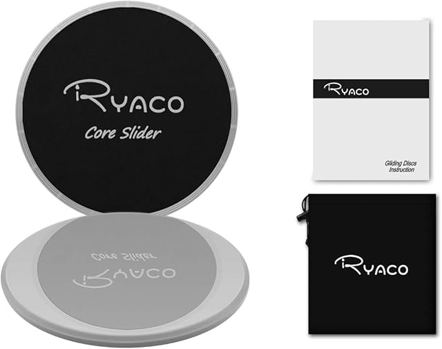 RYACO Core Exercise Sliders - Dual Sided Gliding Discs With Carry Bag for Carpet or Hardwood Floors - Home Abdominal & Total Body Workout Equipment