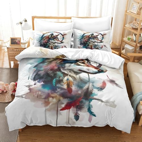Housse de couette loup 220x240 cm avec 2 taies d'oreiller en microfibre - 2