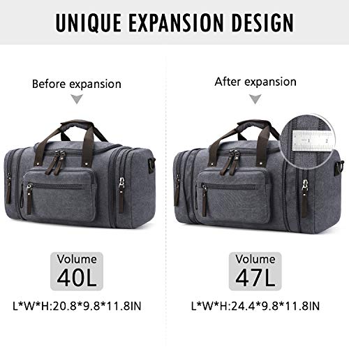 Toupons Canvas Duffel Bag Small Carry-on Bag Overnight Bag Weekender Bag for Men (Grey)