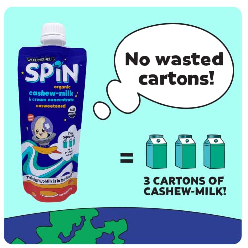 Wilderness Poets Spin, Organic Cashew Cream & Milk Concentrate (Unsweetened) - 14 Servings - Make Cashew Cream Or Milk - Non-Dairy Creamer For Coffee, Tea, Lattes, Smoothies And Vegan Desserts (8 Ounce Squeeze Bag) #TOP4