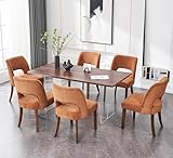 VKNOW Wooden Dining Chairs Set of 6, Modern Fabric Upholstered Dining Room Chair Kitchen Chairs, Farmhouse Dinner Chair for Kitchen Dining Room, Orange