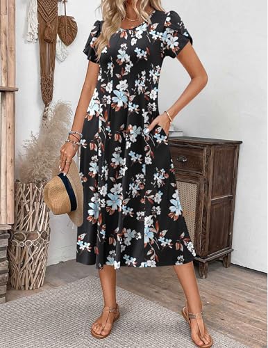 Image of ZEAGOO Womens Casual Dresses for Summer Short Sleeve Flare Midi Dress Loose Flowy Beach Sundress