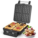 Sunvivi Stainless Steel Waffle Maker 4 Slices with Quick Heat-Up, Time & Temperature Control, LCD Display, Nonstick Surface, Perfect Waffle Iron...