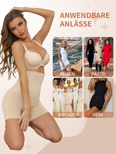 Auffortria Shapewear Damen Bauchweg Unterhose Hohe Taille Miederhose Figurformend Bauchkontrolle Oberschenkel Stark Formende Unterwäsche Miederpant (Large, Beige)
