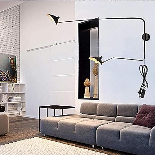 Applique Murale Rétro Industrielle Applique Murale En Métal Réglable Rotative Avec Long Bras Oscillant Flexible Extensible, E27 * 2 Lampe De Lecture De...