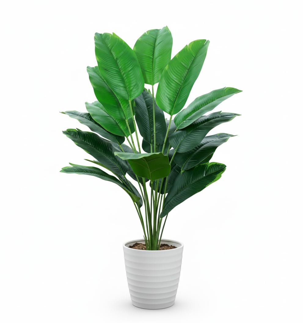 Artificial Tropical Plant with Large Green Leaves – 80 cm Tall Decorative Faux Plant for Home, Office, Living Room & Balcony Décor – Maintenance-Free Indoor Decoration 18 Leaves (Without Pot)-image-49