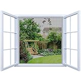 Fliegengitter Fenster Kinderleichte Montage, Insektenschutz Fenster ohne Bohren,Zuschneidbar auf Fenstergrößen bis 130x150cm, Insektenschutz mit Starkem Klettband,Grau