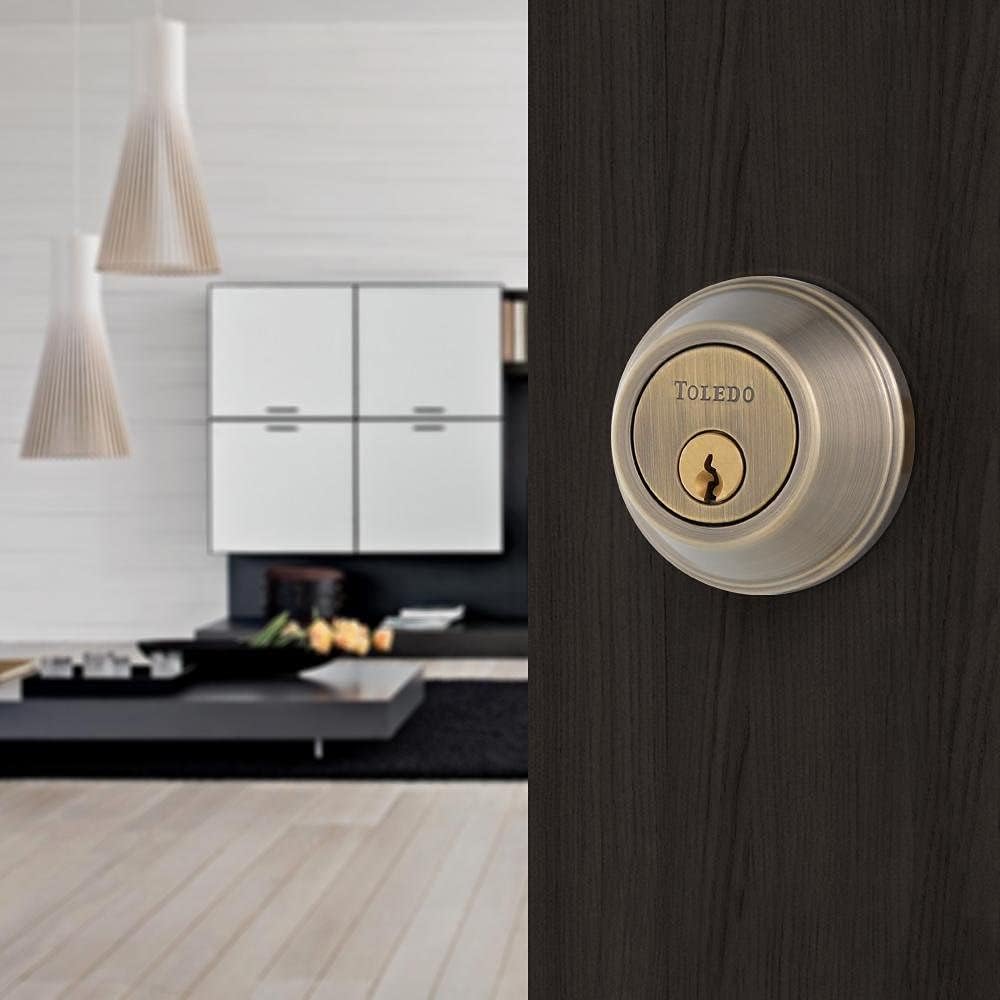 Deadbolt Lock Set Double Cylinder : Keyed Alike Double Sided Door Lock : Advanced Double Cylinder Door Lock Protection : Antique Brass US5 Finish