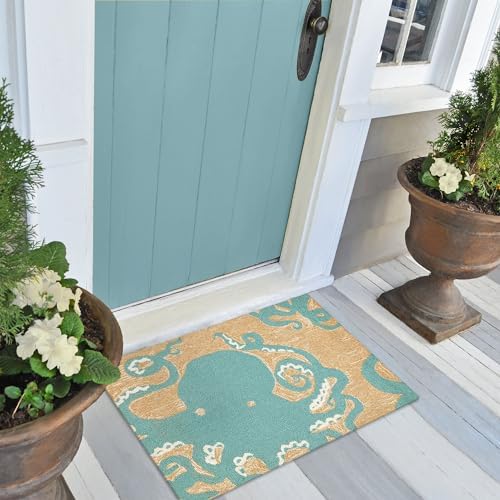 Liora Manne Frontporch Indoor Outdoor Rug - Novelty Design, Hand Hooked, Weather Resistant, UV Stabilized, Foyers, Porches, Patios & Decks, Octopus, 1'8" x 2' 6"