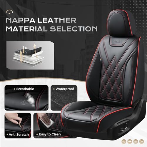 Image of Coverado Car Seat Covers Full Set, Seat Covers for Cars, Front Seat Covers and Back Seat Cover Waterproof Leather Automotive Seat Cover, Universal Car Interior Protectors Cushion for Most Cars
