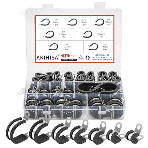 AKIHISA 56pcs Cable Clamps Assortment Kit, 7 Sizes 1/4