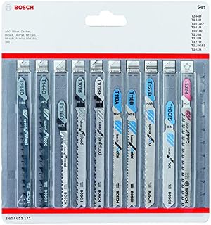 Bosch Professional 2607011171 10-Piece Set Jigsaw Blades Set (for Wood and Metal, Accessories for Jigsaw with T-Shank mounting), 0.8 cm*16.7 cm*15.7 cm