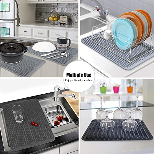Image of Large 24 inch x 18 inch Silicone Dish Drying Mat for Kitchen Counter, Easy clean, Quick Dry, Heat-resistant Dish Drainer Mat for Sink,Refrigerator or Drawer liner (Food Grade Silicone-Beige)