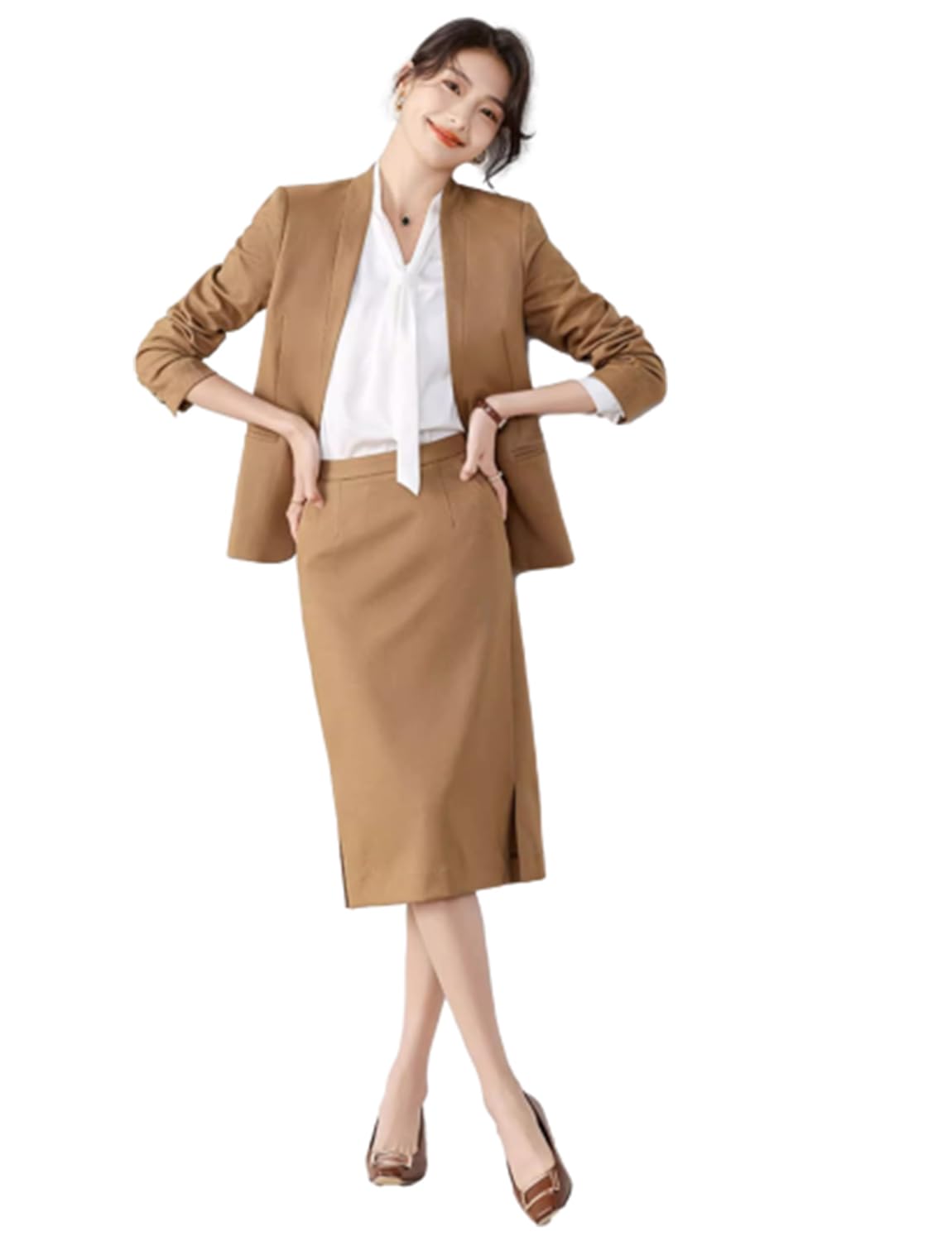 Donna Business Gonna Tuta Set Due Pezzi Ufficio Donna Giacca Risvolto Tacca Vestito Outfits