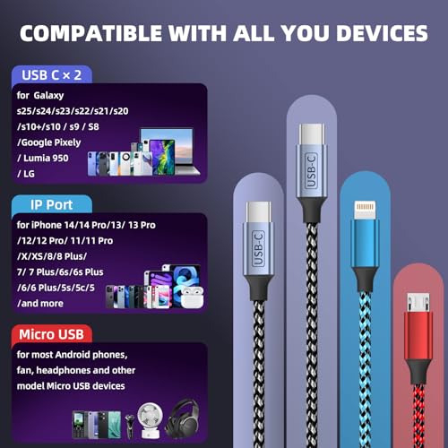 Chargeur de téléphone USB unique 4 en 1 et câble de charge double Type-C robuste