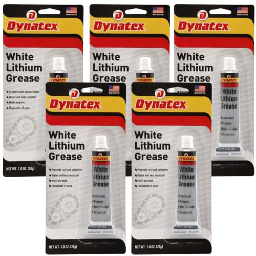 Image of Dynatex White Lithium Grease 1 oz Tube - Multi-Purpose Lubricant for Automotive, Garage Doors, Hinges, Chains, Latches (5-Pack)