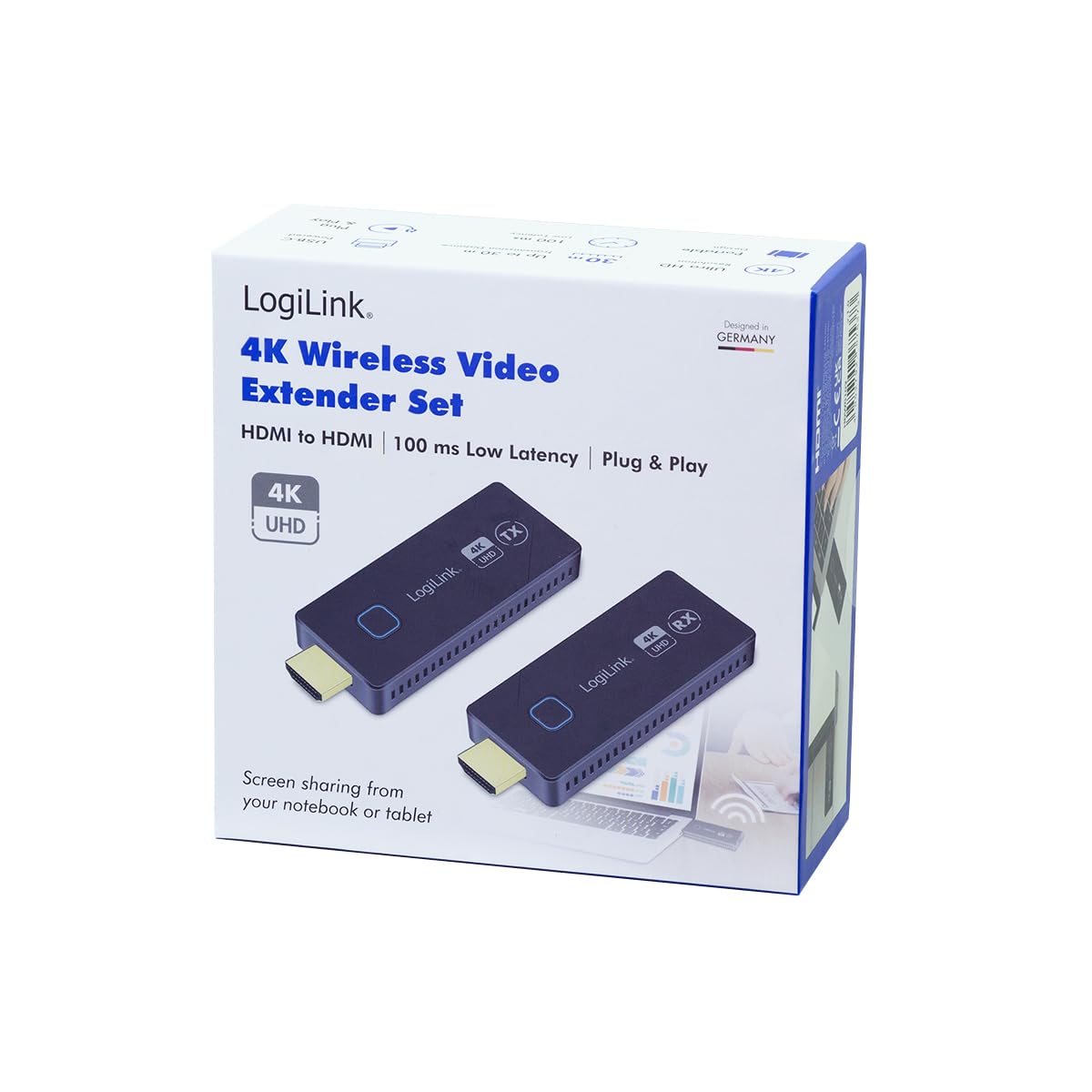 LogiLink HDW0102 - zestaw do transmisji HDMI, kompaktowy, bezprzewodowy, 30 m, 1zu1, 4K 60 Hz, wyświetlanie i udostępnianie danych/wideo na telewizorze za pomocą WLAN HDMI