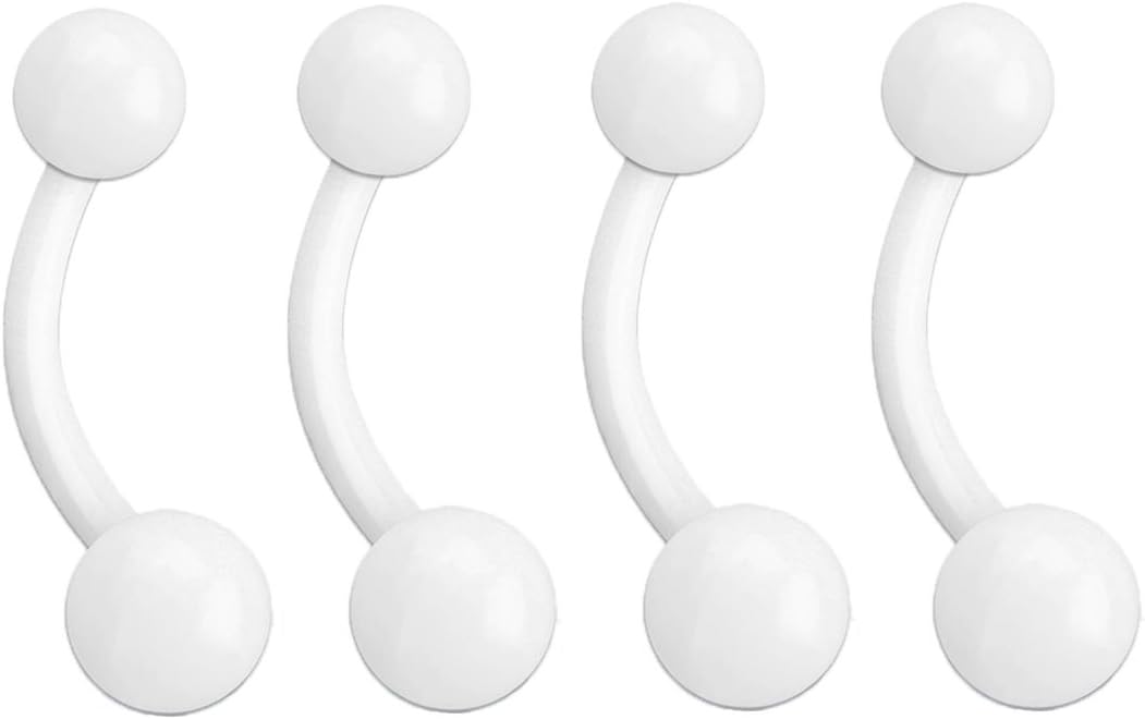 Pierced Owl Set of Four Bioflex 14GA Flexible Belly Button Retainer Rings (White)