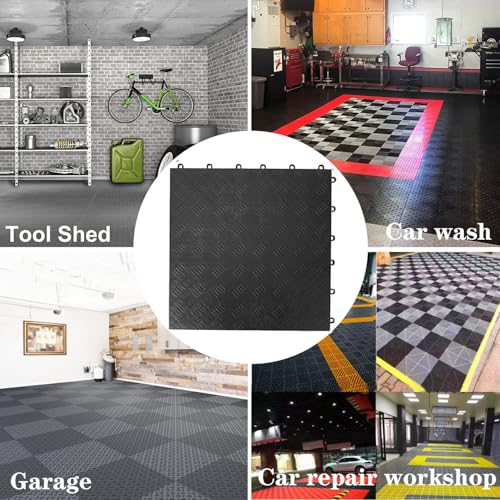 PVC Garagenboden Ineinandergreifende - 40x40cm Garagenbodenbelag Fliesen - Rutschfeste Strapazierfähiges Garagenbodenfliesen - Einfach zu Verlegen - Diamantplatten Design (Schwarz) (20pcs)