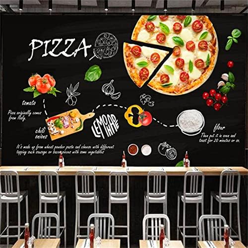 Black Hand Drawn Pizza Wall Mural, Vegetable 3D Print Wallpaper Murals, Peel and Stick Removable Self-Adhesive Large Wallpaper for Bedroom Living Room Home Decor,55"W x 40"H -PVC