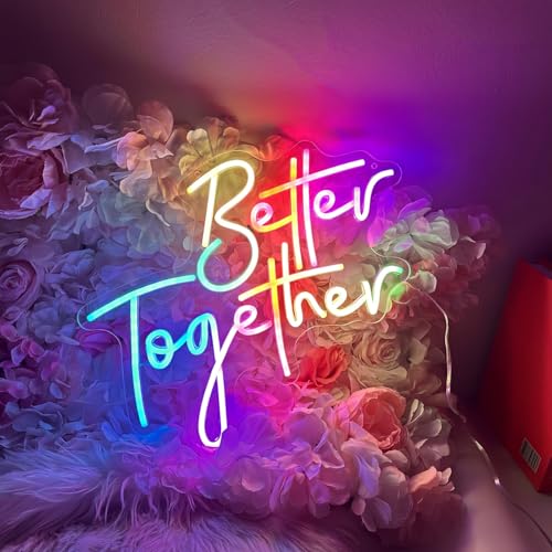 Image of Ulalaza RGB & Color Flow Effect Better Together LED Neon Sign with Remote Control Music Sync Timer Setting LED Acrylic Light for Wall Party Decor Bedroom Bar Wedding Home Birthday USB Powered