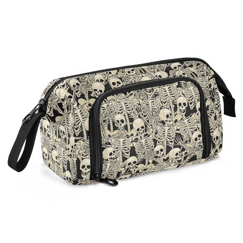 Image of Fisyme Gothic Skull Skeletons Pencil Case Large Capacity Pencil Pouch Pen Bag Box Big Makeup Pencil Case Organizer
