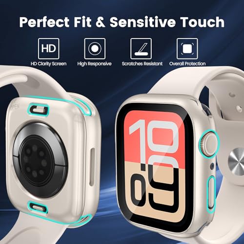 HWeggo [2 w 1] Wodoodporne etui ochronne na ekran Apple Watch 40 mm SE 3. / SE 2. generacji/SE/Series 6/5/4 akcesoria, 360 ochronna osłona PC ze szkła hartowanego, przedni i tylny zderzak (Starlight)