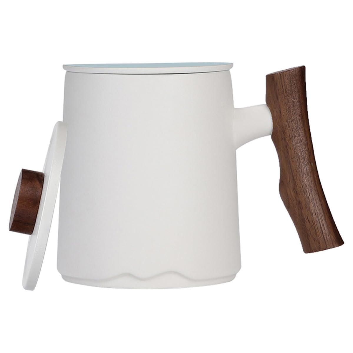 SOLUSTRE Taza de Cerámica Diseño Elegante y Minimalista y Mango de Madera de 360ml con Filtro para Infusiones para Diversas Ocasiones